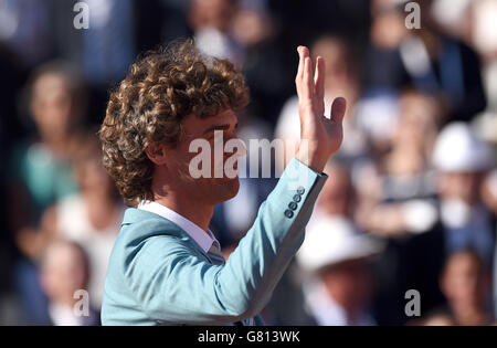 Gustavo Kuerten le 15 e jour de l'Open de France à Roland Garros le 7 juin 2015 à Paris, France Banque D'Images