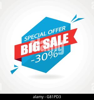 30 pour cent d'escompte - vecteur de publicité sur bannière dans l'origami style rétro. Illustration de Vecteur