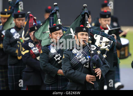 Pipers pendant le Pageant Gurkha 200 au Royal Hospital Chelsea, Londres. Banque D'Images