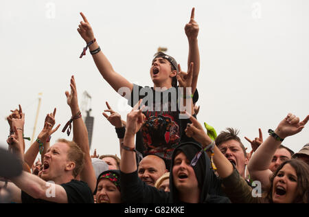 Télécharger Festival 2015 - Day One - Donington Park.Festival Goers le premier jour du festival Download le 12 2015 juin à Donnington Park, Royaume-Uni Banque D'Images