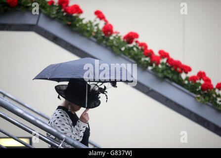 Un joueur de course pendant le cinquième jour de la rencontre Royal Ascot de 2015 à l'hippodrome d'Ascot, dans le Berkshire. APPUYEZ SUR ASSOCIATION photo. Date de la photo: Samedi 20 juin 2015. Voir PA Story RACING Ascot. Le crédit photo devrait se lire comme suit : David Davies/PA Wire. RESTRICTIONS : l'utilisation est soumise à des restrictions. , pas d'utilisation commerciale ou promotionnelle. Pas de ventes privées. Pour plus d'informations, appelez le +44 (0)1158 447447 Banque D'Images