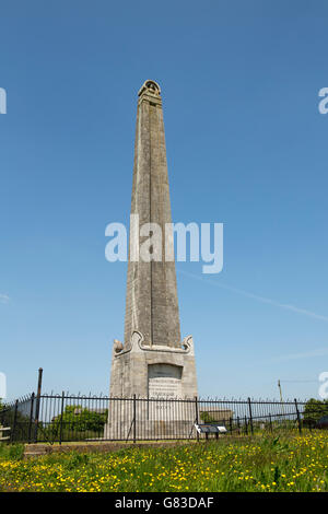 Le Nelson monument situé sur le dessus de la colline de Portsdown en dehors de Portsmouth dans le Hampshire en Angleterre. Fleurs de Printemps en face de la zone clôturée. Banque D'Images