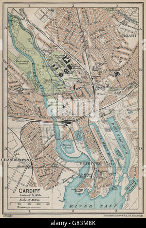 CARDIFF. Plan Plan de la ville ville vintage. Pays de Galles, 1926 Banque D'Images