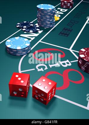 Table de craps de casino, jeu de dés Banque D'Images