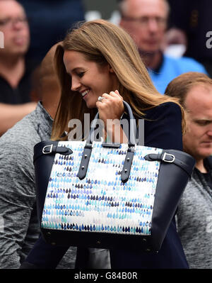 Kim Murray dans la boîte des joueurs pendant le neuf jour des championnats de Wimbledon au All England Lawn tennis and Croquet Club, Wimbledon. Banque D'Images