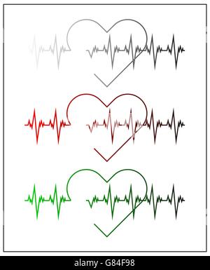 Illustration graphique de l'électrocardiographie électrocardiographe ou. Électrocardiogramme en noir et blanc, rouge et vert. La fréquence cardiaque. ECG EKG ou test. Graphique du rythme cardiaque. Vecteur. Isolées. Illustration de Vecteur