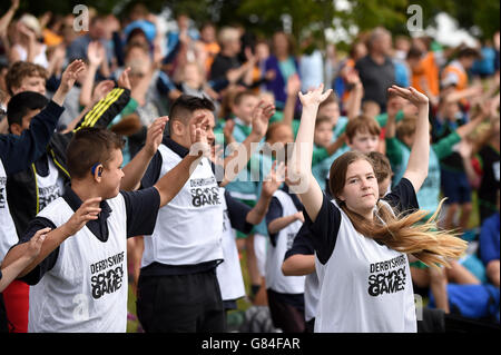 Athlétisme - Sainsbury's School Lancement de jeux avec Jonnie Peacock - Long Eaton Banque D'Images