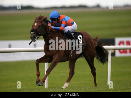 Stade des Brave, où se trouve le jockey James Doyle sur le chemin de la victoire des piquets Friarstown Stud Minsrel lors du deuxième jour du week-end Darley Irish Oaks au champ de courses de Curragh, Kildare. Banque D'Images