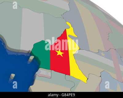 Le Cameroun avec le drapeau a mis en évidence le modèle de monde. 3D illustration Banque D'Images