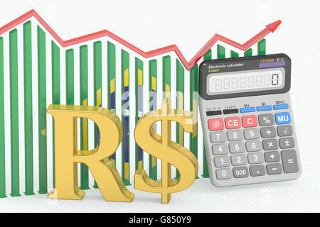 Business finance, banque et comptabilité graphique avec symbole du real brésilien et Calculatrice. Le rendu 3D Banque D'Images