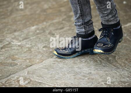 Les gens dansant pendant le Clogfest, le rassemblement national pour la communauté de STEP CLOG qui a lieu à Skipton pendant le deuxième week-end de juillet. Banque D'Images
