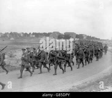 Première Guerre mondiale. Troupes britanniques sur la marche en France Banque D'Images