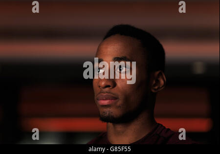 David Omoregie en Grande-Bretagne lors d'une conférence de presse au Grange Tower Bridge Hotel, Londres. APPUYEZ SUR ASSOCIATION photo. Date de la photo: Mercredi 22 juillet 2015. Voir PA Story ATHLETICS London. Le crédit photo devrait se lire comme suit : John Walton/PA Wire. RESTRICTIONS: , toute utilisation commerciale à approuver par British Athletics. Banque D'Images