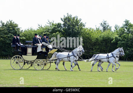 Cours de marathon d'entraînement au spectacle Essex Heavy Horse & Country au terrain d'exposition d'Orsett, Essex.APPUYEZ SUR ASSOCIATION photo.Date de la photo: Dimanche 2 août 2015.Le crédit photo devrait se lire comme suit : Ian West/PA Wire Banque D'Images