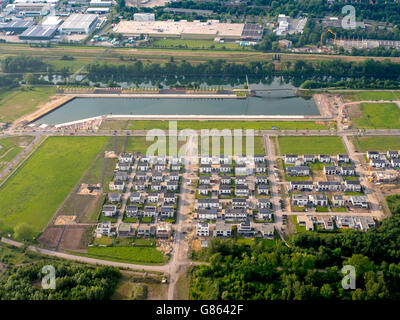 Vue aérienne, Bismarck-Park, NRW-Urban project development area, new district Marina, maisons jumelées, Gelsenkirchen, Banque D'Images