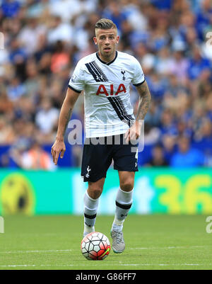 Toby Alderweireld de Tottenham Hotspur pendant le match de la Barclays Premier League au King Power Stadium de Leicester. APPUYEZ SUR ASSOCIATION photo. Date de la photo: Samedi 22 août 2015. Voir PA Story FOOTBALL Leicester. Le crédit photo devrait être le suivant : Nigel French/PA Wire. Utilisation en ligne limitée à 45 images, pas d'émulation vidéo. Aucune utilisation dans les Paris, les jeux ou les publications de club/ligue/joueur unique. Banque D'Images