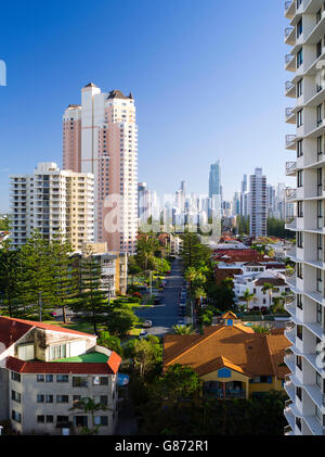 Vue sur l'horizon de Broadbeach, Queensland, Australie, près de Brisbane et la Gold Coast. Banque D'Images