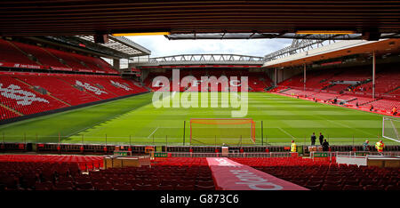 Football - Barclays Premier League - Liverpool v West Ham United - Anfield.Vue sur Anfield, stade du Liverpool FC avant le match de la Barclays Premier League. Banque D'Images