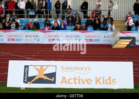 Sport - Sainsbury's 2015 School Games - deuxième jour - Manchester.Vue générale de la marque sur un tableau « toblerone » aux Jeux scolaires de Sainsbury en 2015 à l'arène régionale de Manchester. Banque D'Images