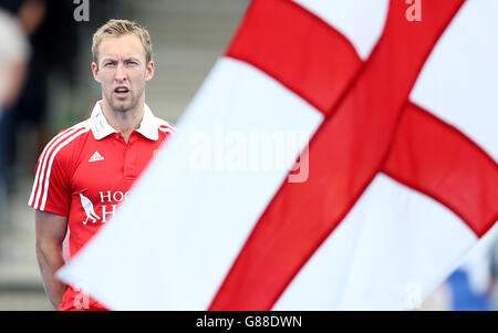 Hockey 2015 Unibet Euro Hockey Championships - Bronze Medal Match - Ireland v England - Lee Valley Hockey and tennis Centre.Le capitaine d'Angleterre Barry Middleton avant le match de médaille de bronze au Lee Valley Hockey and tennis Centre, Londres. Banque D'Images