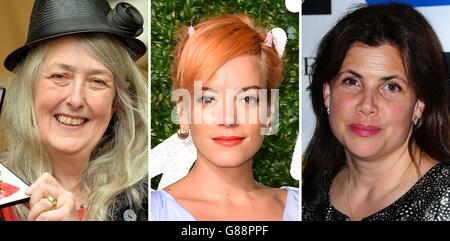 Photos de (de gauche) Mary Beard, Lily Allen et Kirstie Allsopp. Banque D'Images