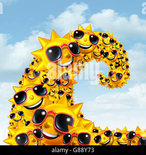 Concept vague de chaleur comme un groupe de caractères comme un soleil en forme de vague de l'océan comme une chaleur extrême concept pendant la saison estivale en tant que 3D illustration. Banque D'Images