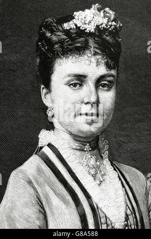 Maria de las Mercedes d'Orléans (1860-1878). Reine consort d'Espagne, épouse d'Alfonso XII. Portrait. Almanach de l'Illustration, 1879. La gravure. Banque D'Images