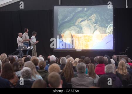 Steve Leonard, Martin Hughes-Games et Doug Allen qui ont parlé de leurs expériences de production de documentaires sur la faune au radio Times Festival Banque D'Images