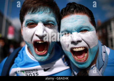 Rugby Union - coupe du monde de Rugby 2015 - Pool C - Argentine / Géorgie - Stade Kingsholm.Les fans argentins montrent leur soutien à l'extérieur du sol avant le match de la coupe du monde de rugby au stade Kingsholm, Gloucester. Banque D'Images