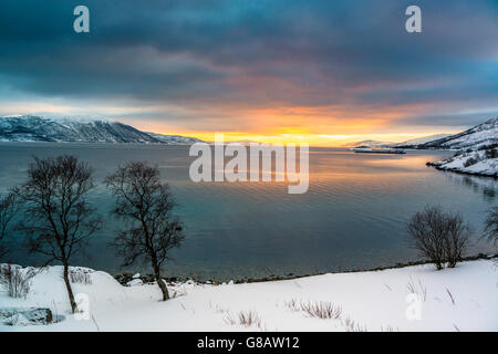 Coucher de soleil sur Tromsø, Norvège Banque D'Images