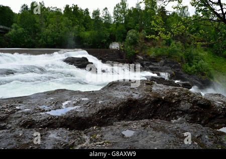 Belle rivière massive et des cascades de débit en été nature Banque D'Images