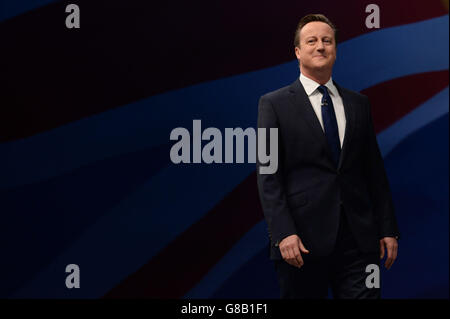 Le Premier ministre David Cameron s'adresse à la conférence du Parti conservateur à Manchester Central. Banque D'Images