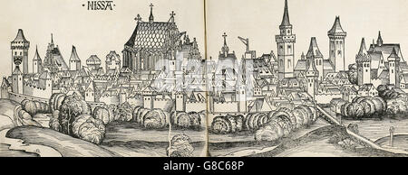 La France. Nice. La ville au 16ème siècle. La gravure. Banque D'Images