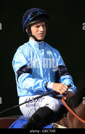 Jockey Pat Dobbs avant son tour sur la torche dedans Les Trustatrader.com participants ont examiné et approuvé les enjeux de la jeune fille EBF Banque D'Images