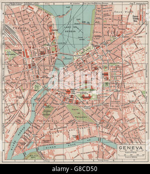 Genève GENÈVE GENF. Plan Plan de la ville ville vintage. La Suisse, 1930 Banque D'Images