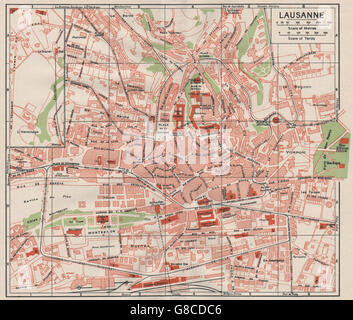 LAUSANNE. Plan Plan de la ville ville vintage. La Suisse, 1930 Banque D'Images