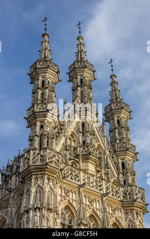 Haut de l'hôtel de ville de Louvain, Belgique Banque D'Images