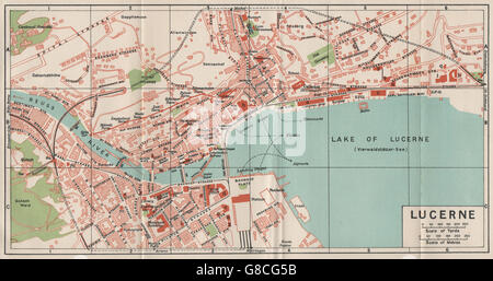 LUCERNE Lucerne. Plan Plan de la ville ville vintage. La Suisse, 1930 Banque D'Images