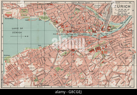 ZÜRICH ZURICH. Plan Plan de la ville ville vintage. La Suisse, 1930 Banque D'Images