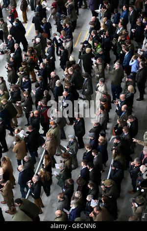 Courses hippiques - The Showcase - deuxième jour - Hippodrome de Cheltenham. Les Racegoers regardent l'action à l'hippodrome de Cheltenham Banque D'Images