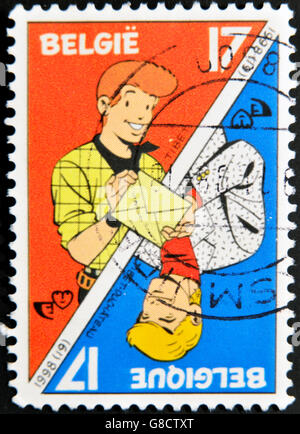 Belgique - circa 1998 : timbre imprimé en Belgique illustre héros de la bande dessinée et de carte à jouer, circa 1998 Banque D'Images