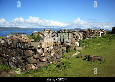 Le village en ruines, abandonnés sur l'île de Lunga, une partie de l'Treshnish Isles dans les Hébrides intérieures de l'Écosse. Banque D'Images