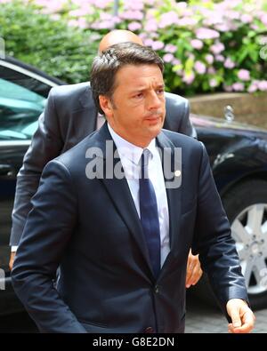 Bruxelles. 28 Juin, 2016. Le premier ministre Italien Matteo Renzi arrive pour le sommet de l'UE à Bruxelles, Belgique Le 28 juin 2016. © Gong Bing/Xinhua/Alamy Live News Banque D'Images