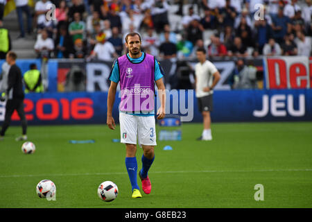 Bordeaux, France. 07 juillet, 2016. @016 championnat d'Europe de football. Match de finale. L'Allemagne et l'Italie. Giogio Chiellini (ita) pendant le préchauffage, Credit : Action Plus Sport/Alamy Live News Banque D'Images