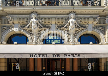 L'entrée principale de l'Hôtel De Paris à Monte Carlo, Monaco Banque D'Images