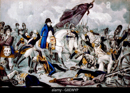 Napoléon à cheval à la bataille de Waterloo, 18 juin 1815. Lithographie de N Currier, entre 1835 et 1856 Banque D'Images