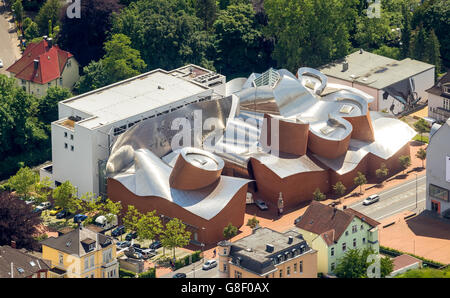 Vue aérienne, musée d'art contemporain du 21e siècle, par l'architecte Frank Gehry, la brique et l'acier, Marta Herford, Banque D'Images