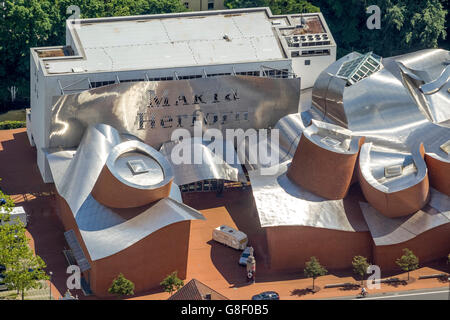 Vue aérienne, musée d'art contemporain du 21e siècle, par l'architecte Frank Gehry, la brique et l'acier, Marta Herford, Banque D'Images