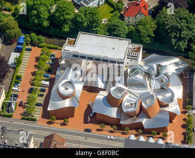 Vue aérienne, musée d'art contemporain du 21e siècle, par l'architecte Frank Gehry, la brique et l'acier, Marta Herford, Banque D'Images