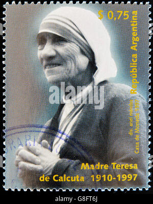 Argentine - circa 1997 : timbre imprimé en Argentine montre Mère Teresa, vers 1997 Banque D'Images